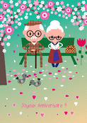 Vieux couple sous un cerisier fleuri